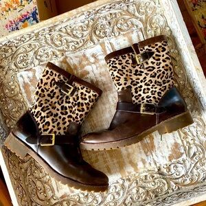 Sperry boots with calf hair leopard print shaft, size 7.5